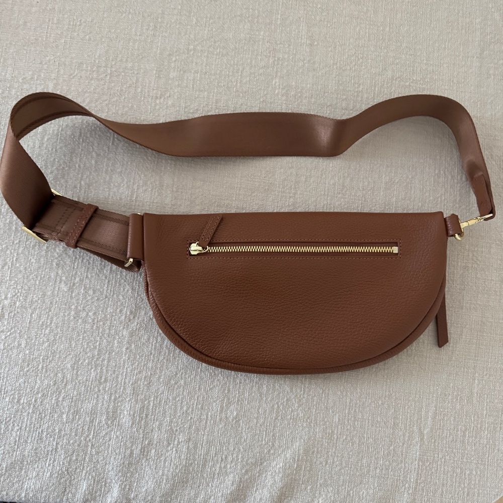 Quince Italian Pebbled Leather Sling Bag, Cognac - Picture 6 of 12